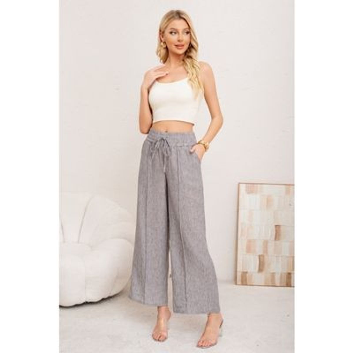 LIKE SHOP - Pantalon Palazzo Mujer Verano Casual Pretina Alta Linea 3009