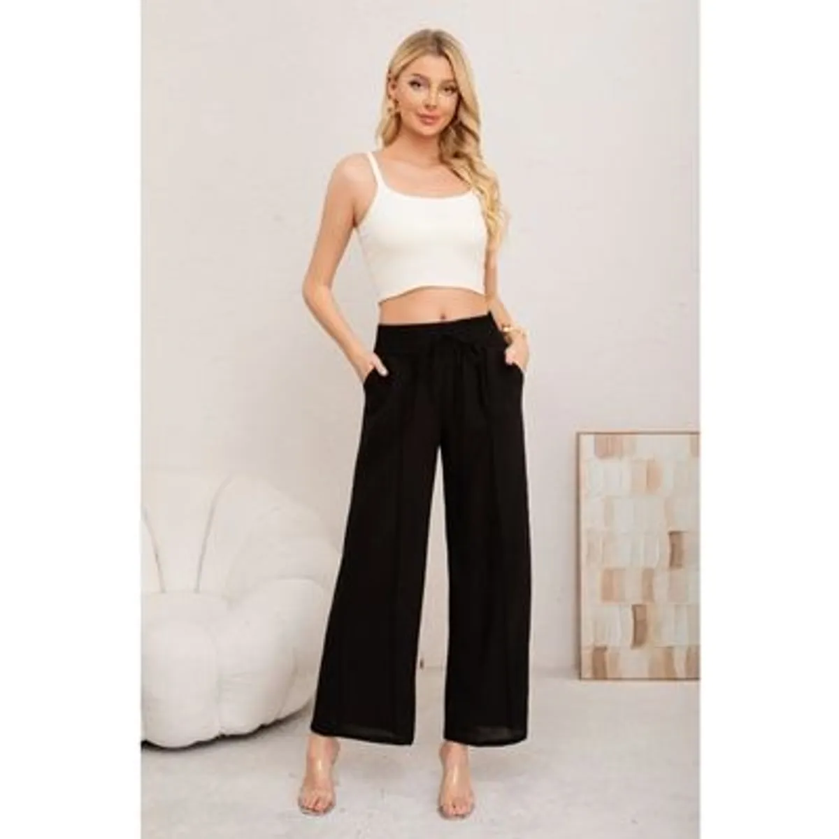 LIKE SHOP - Pantalon Palazzo Mujer Verano Casual Pretina Alta Linea 3009