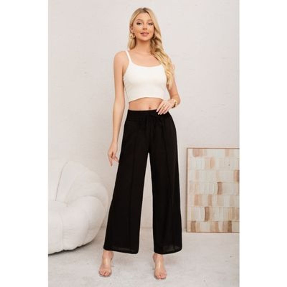 LIKE SHOP - Pantalon Palazzo Mujer Verano Casual Pretina Alta Linea 3009