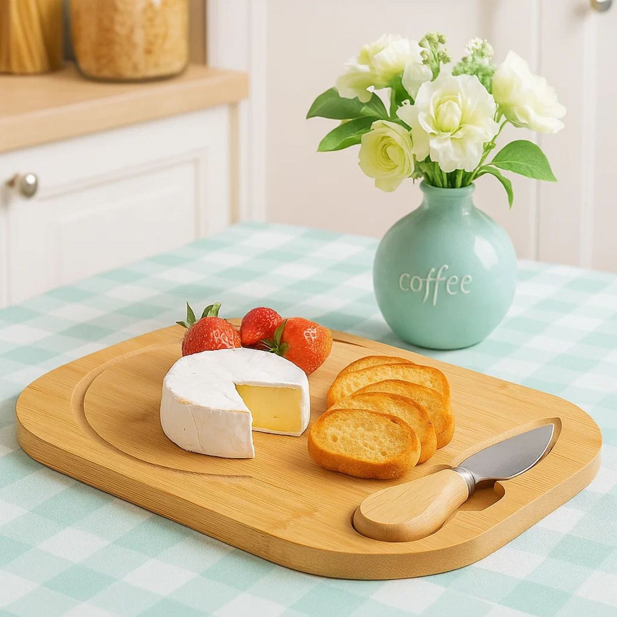 GENERICO - Tabla Quesos Bambú Picoteo Profesional Cuchillo Integrado