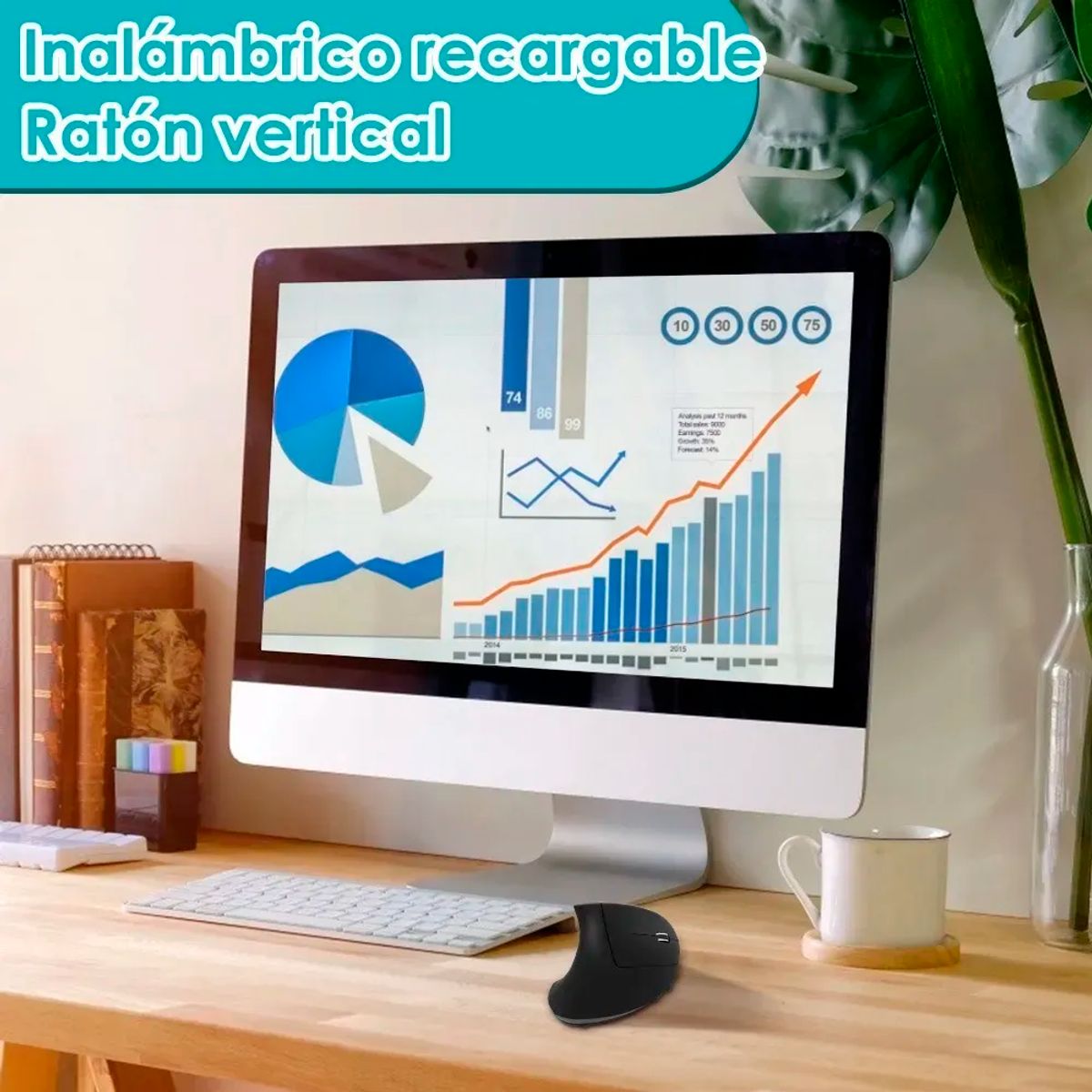 GENERICO - Mouse Vertical Inalámbrico Ergonómico Conectado Batería Negro