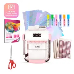 CINCH - Kit Encuadernadora rosa + Papel Adhesivo + Planner A5