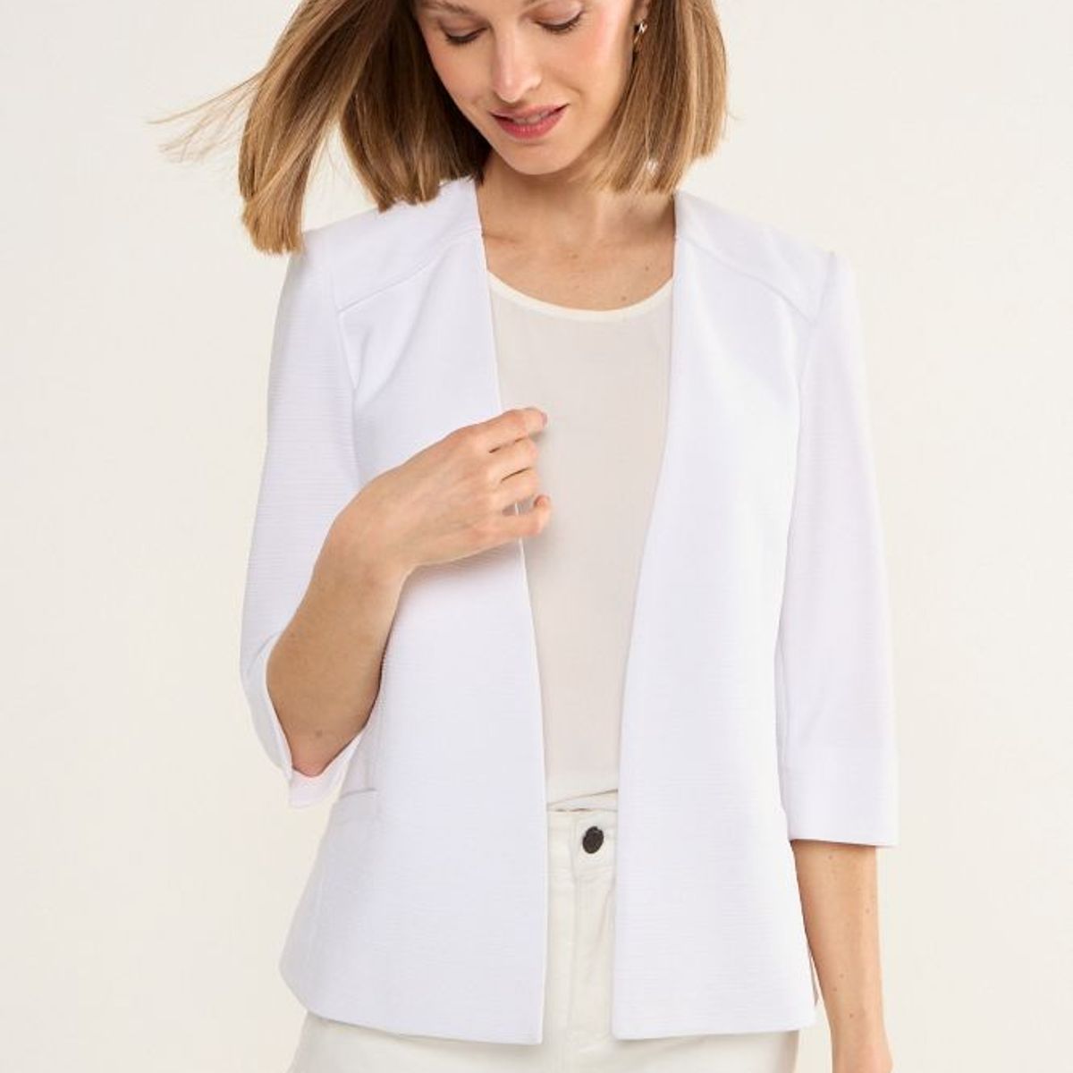 MA GRIFFE - Blazer Abierto Con Textura Acanalada Mujer Blanco Magriffe