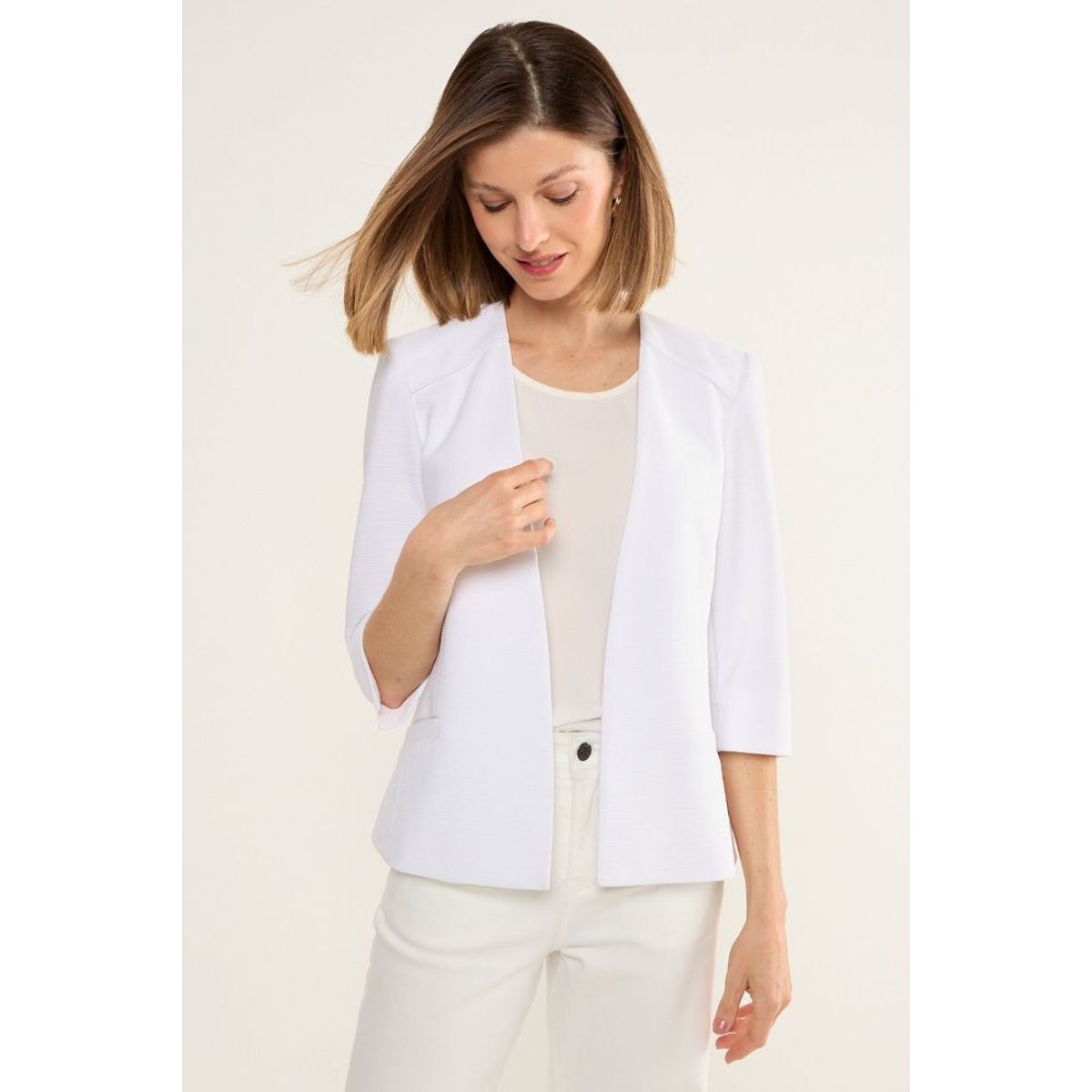 MA GRIFFE - Blazer Abierto Con Textura Acanalada Mujer Blanco Magriffe
