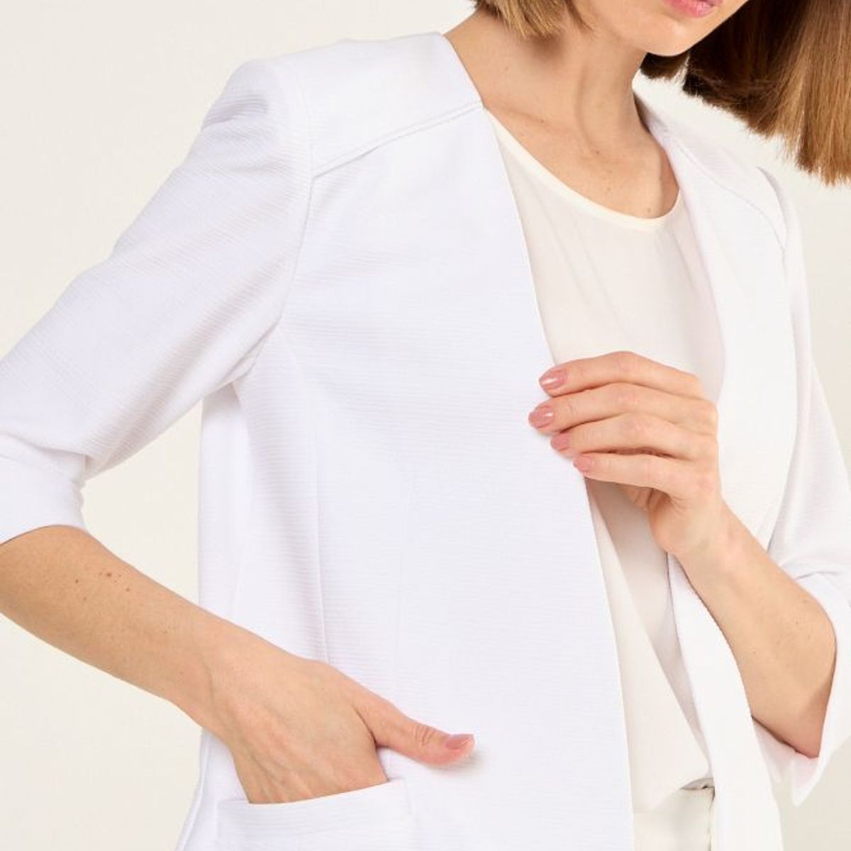 MA GRIFFE - Blazer Abierto Con Textura Acanalada Mujer Blanco Magriffe
