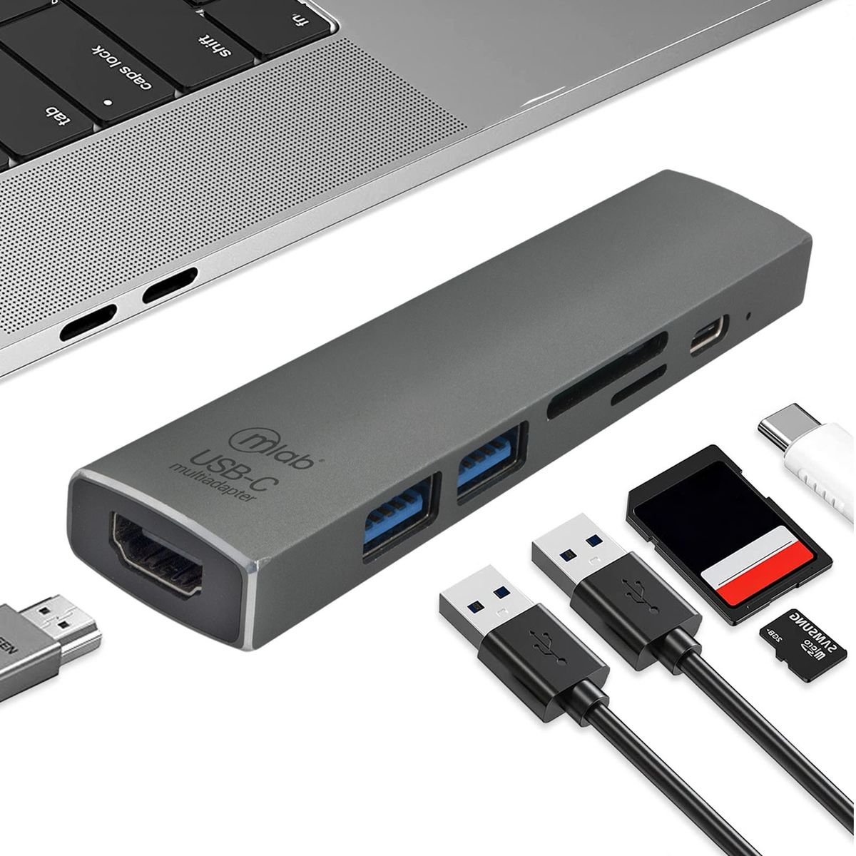 MICROLAB - Adaptador OTG USB-C 6 En 1 Microlab HDMI 4k+Usb30+SD+TF+PD