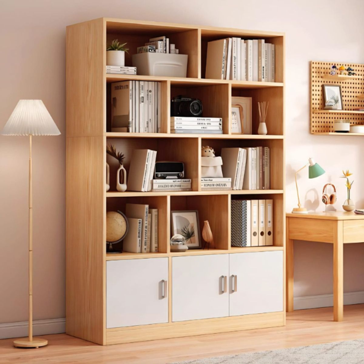 GENERICO - Librero Madera Biblioteca 10 Repisas 3 Puertas 100x24x180