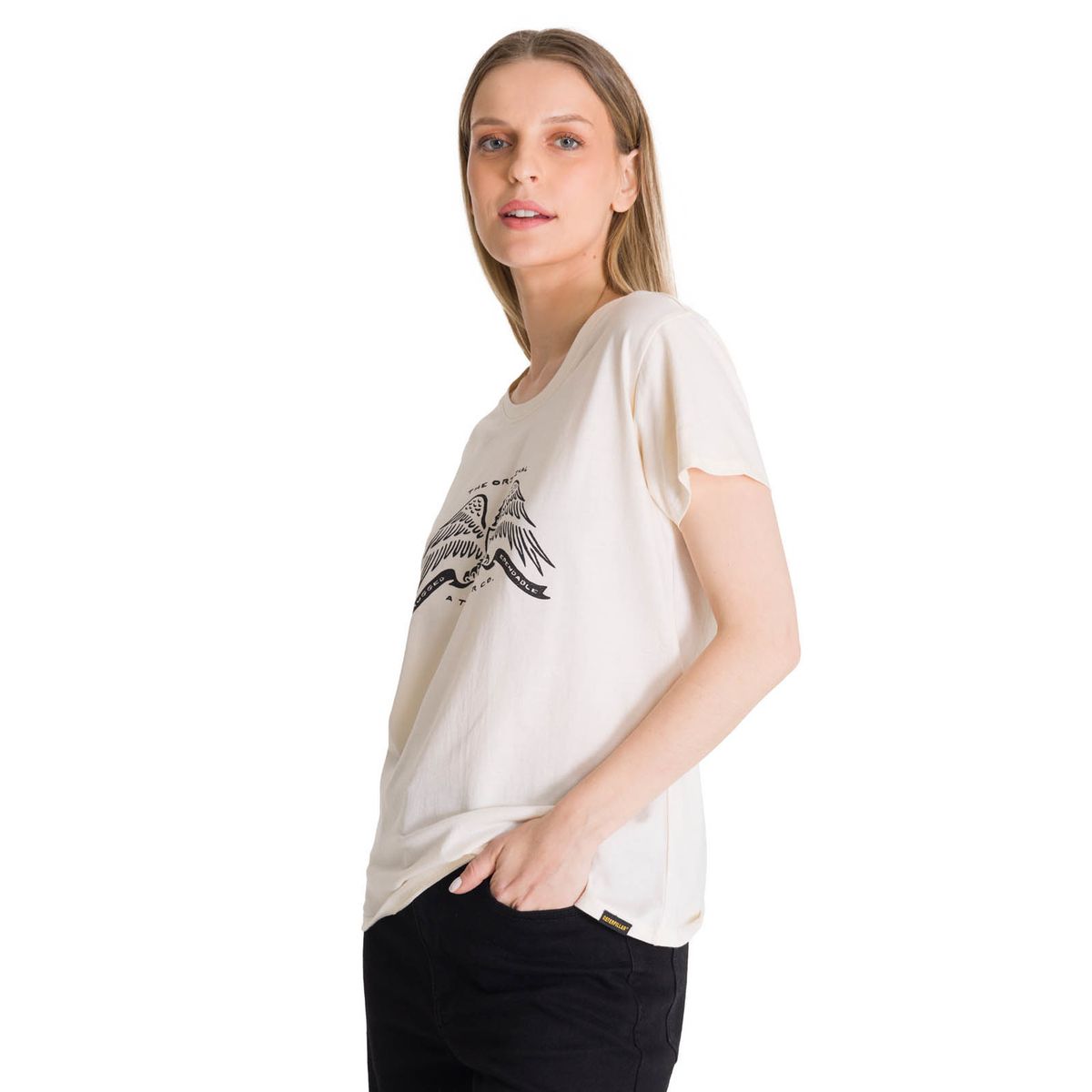 CAT - Polera Manga Corta Mujer Crew Diseño Blanco CAT