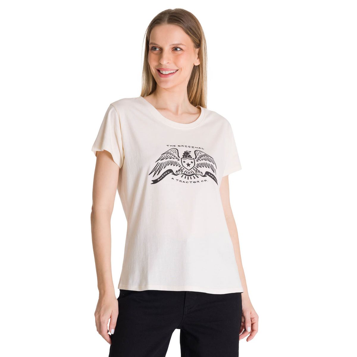 CAT - Polera Manga Corta Mujer Crew Diseño Blanco CAT