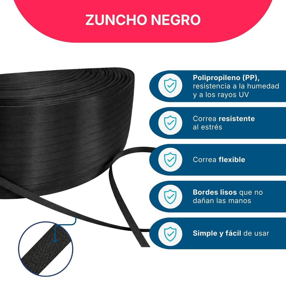GENERICO - Zuncho Plástico PP 1/2" 12mm*0,8mm*2.500m + Kit Enzunchador - Negro - Tamano unico