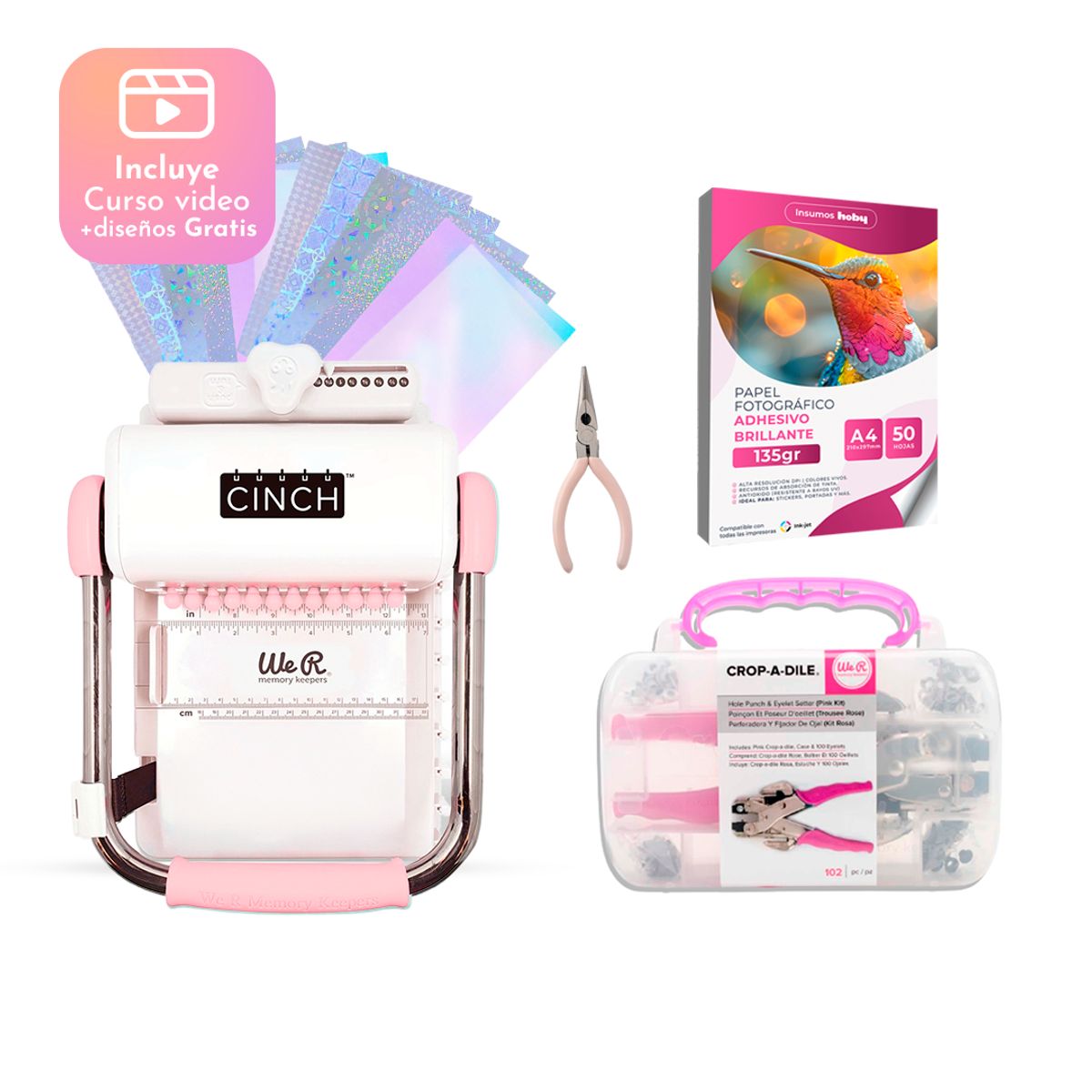 CINCH - Encuadernadora Cinch Rosa + Crop a Dile + Insumos