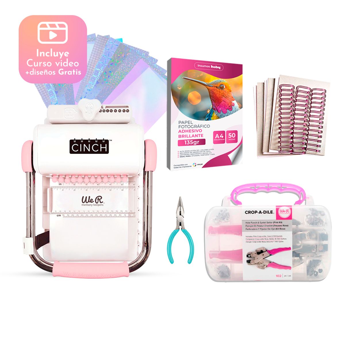 CINCH - Kit Encuadernadora Cinch Rosa + Papelería para Agendas