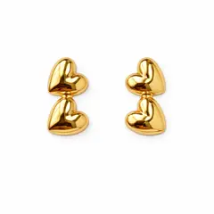 JIREH JOYAS - Aros Doble Corazón Oro 18K Atornillados 1.10gr Mujer Niña Hipoalergénicos