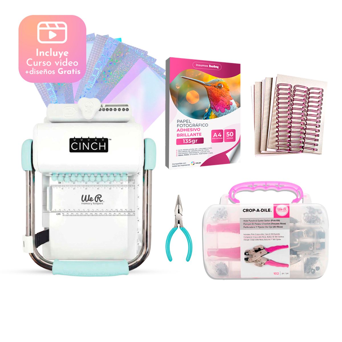 CINCH - Kit Encuadernadora Cinch Turquesa + Papelería para Agendas