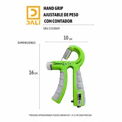 DALI - Hand Grip Ergonómico Ajustable con Contador 560 kg Color Verde