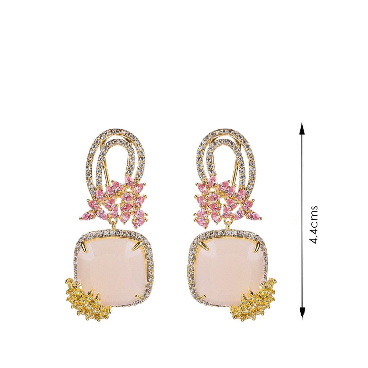 VANE COLLECTION - Aros mujer colgante fino broche omega baño de oro y circón rosado malva