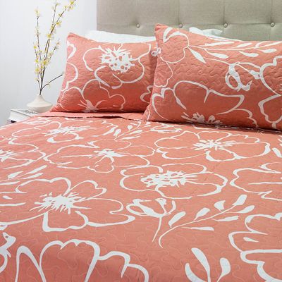 Imagen 2 del producto CUBRECAMA QUILT STITCHY ESTAMPADO FLOR CORAL Y BLANCO 1.5 PLAZA