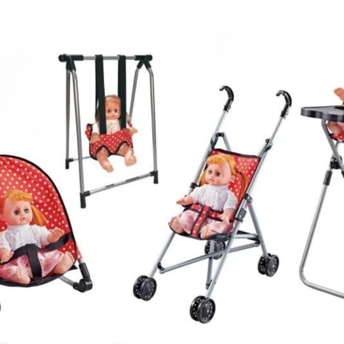 GENERICO - MUÑECA CON ACCESORIOS DE JUGUETE CUNA SILLA COLUMPIO MECEDORA