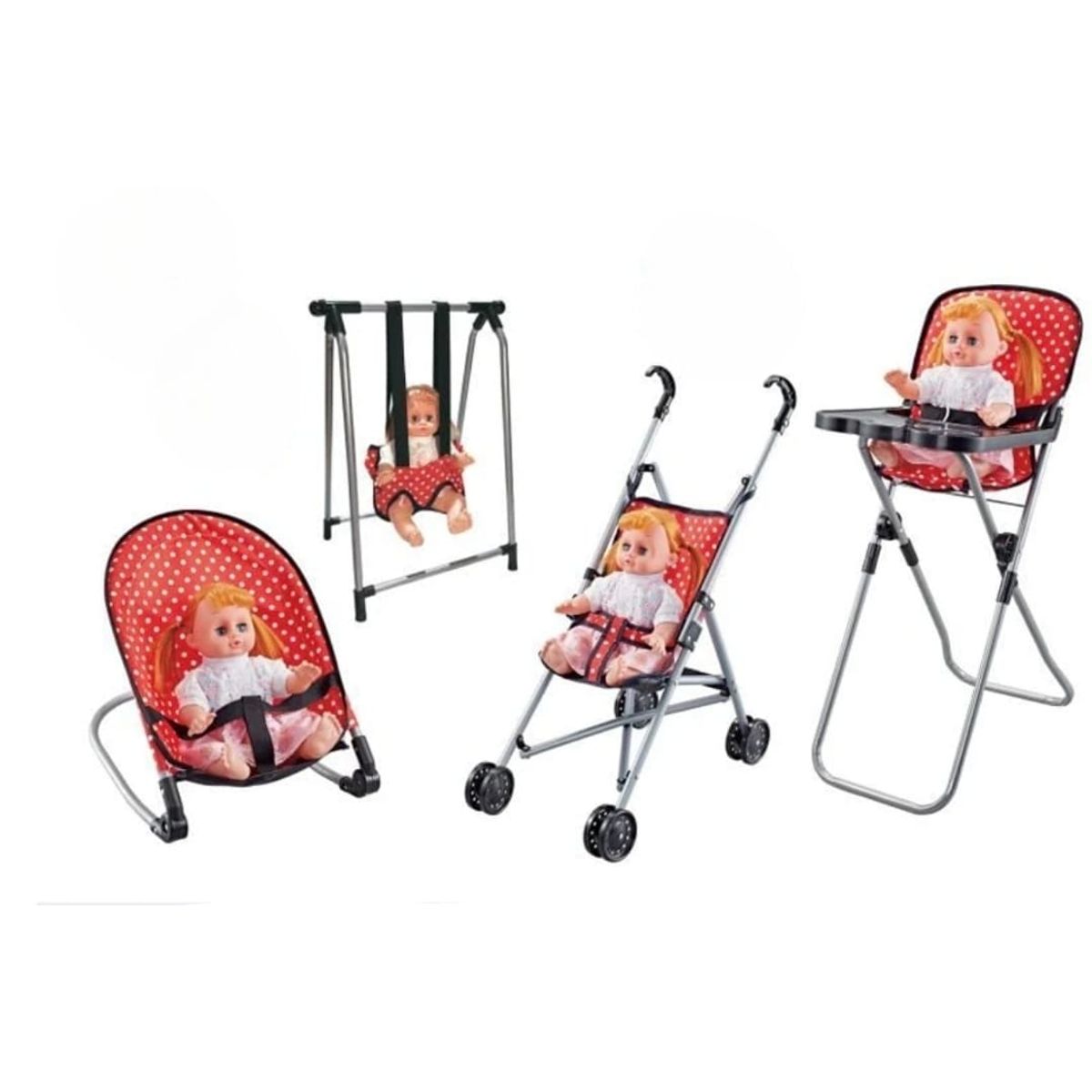 GENERICO - MUÑECA CON ACCESORIOS DE JUGUETE CUNA SILLA COLUMPIO MECEDORA