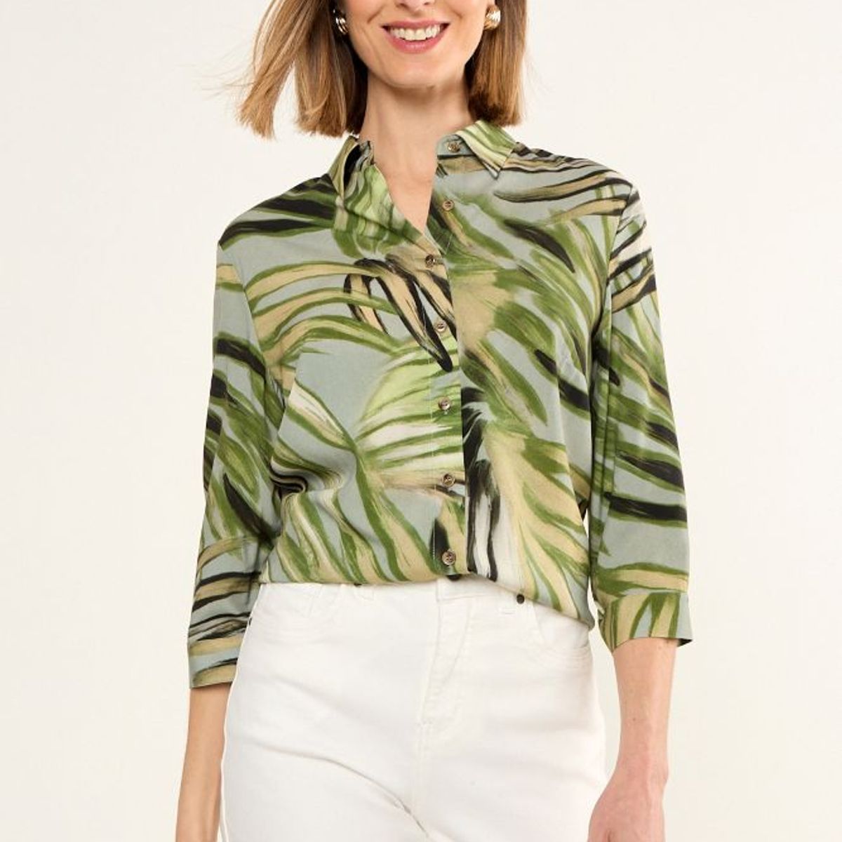 MA GRIFFE - Blusa Viscosa Estampada Mujer Verde Oliva Magriffe