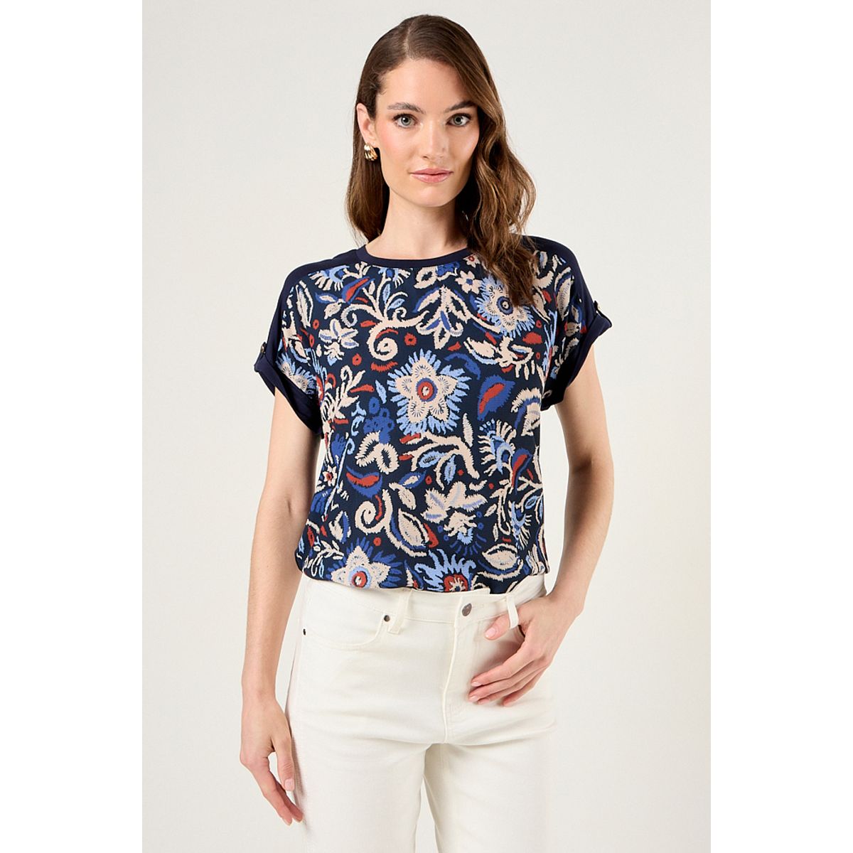 MA GRIFFE - Polera Doble Tela Estampada Mujer Azul Magriffe