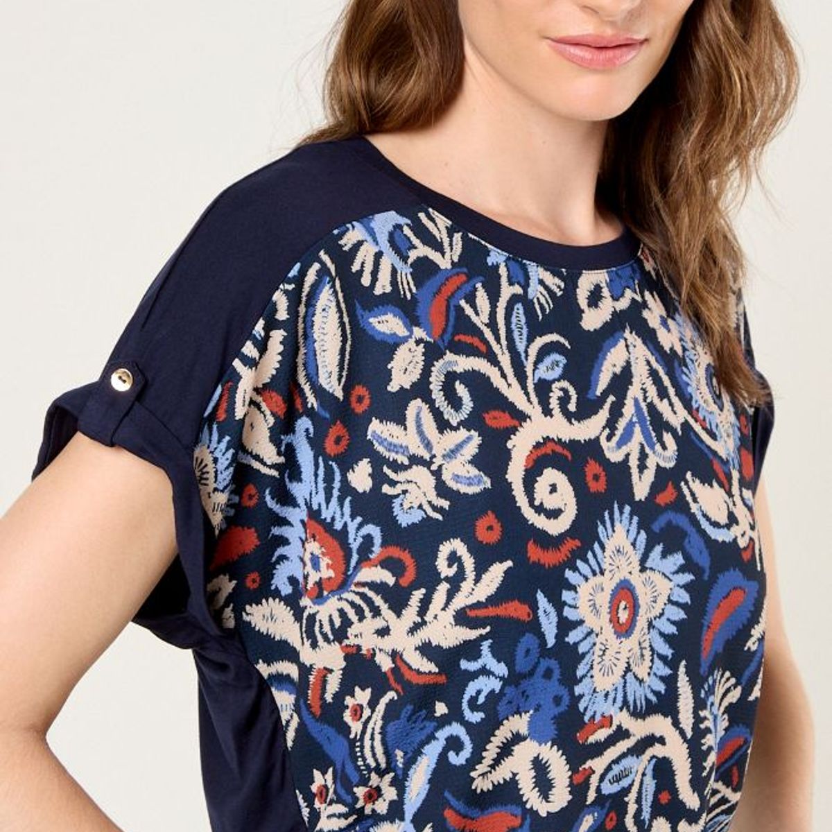 MA GRIFFE - Polera Doble Tela Estampada Mujer Azul Magriffe