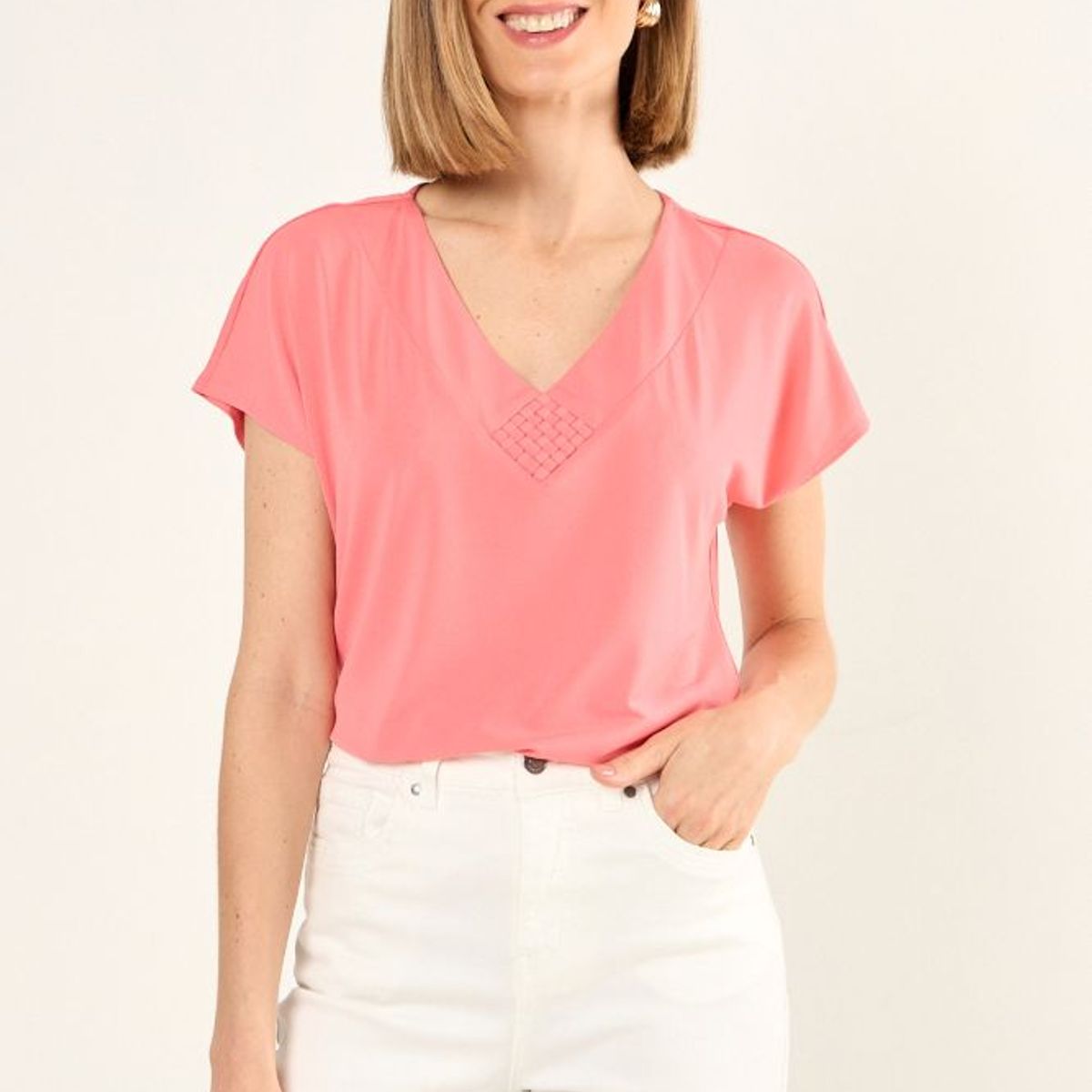 MA GRIFFE - Polera Escote En V Mujer Coral Magriffe