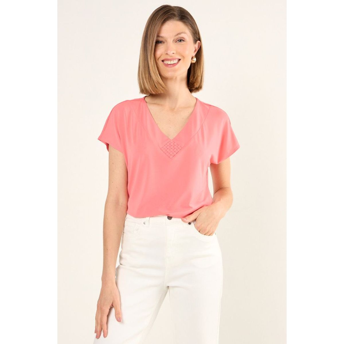 MA GRIFFE - Polera Escote En V Mujer Coral Magriffe