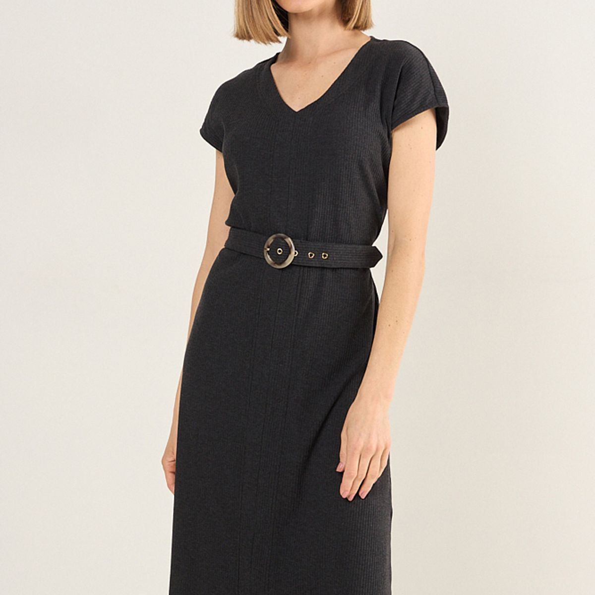 MA GRIFFE - Vestido Rib Con Cinturon Mujer Negro Magriffe