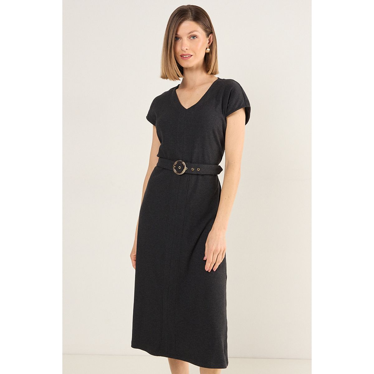 MA GRIFFE - Vestido Rib Con Cinturon Mujer Negro Magriffe