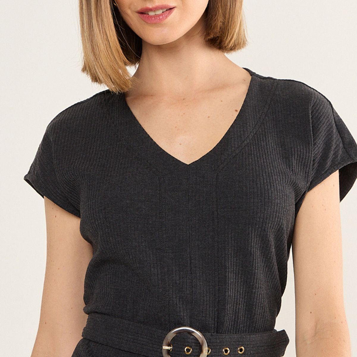 MA GRIFFE - Vestido Rib Con Cinturon Mujer Negro Magriffe