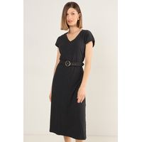 Vestido Rib Con Cinturon Mujer Negro Magriffe