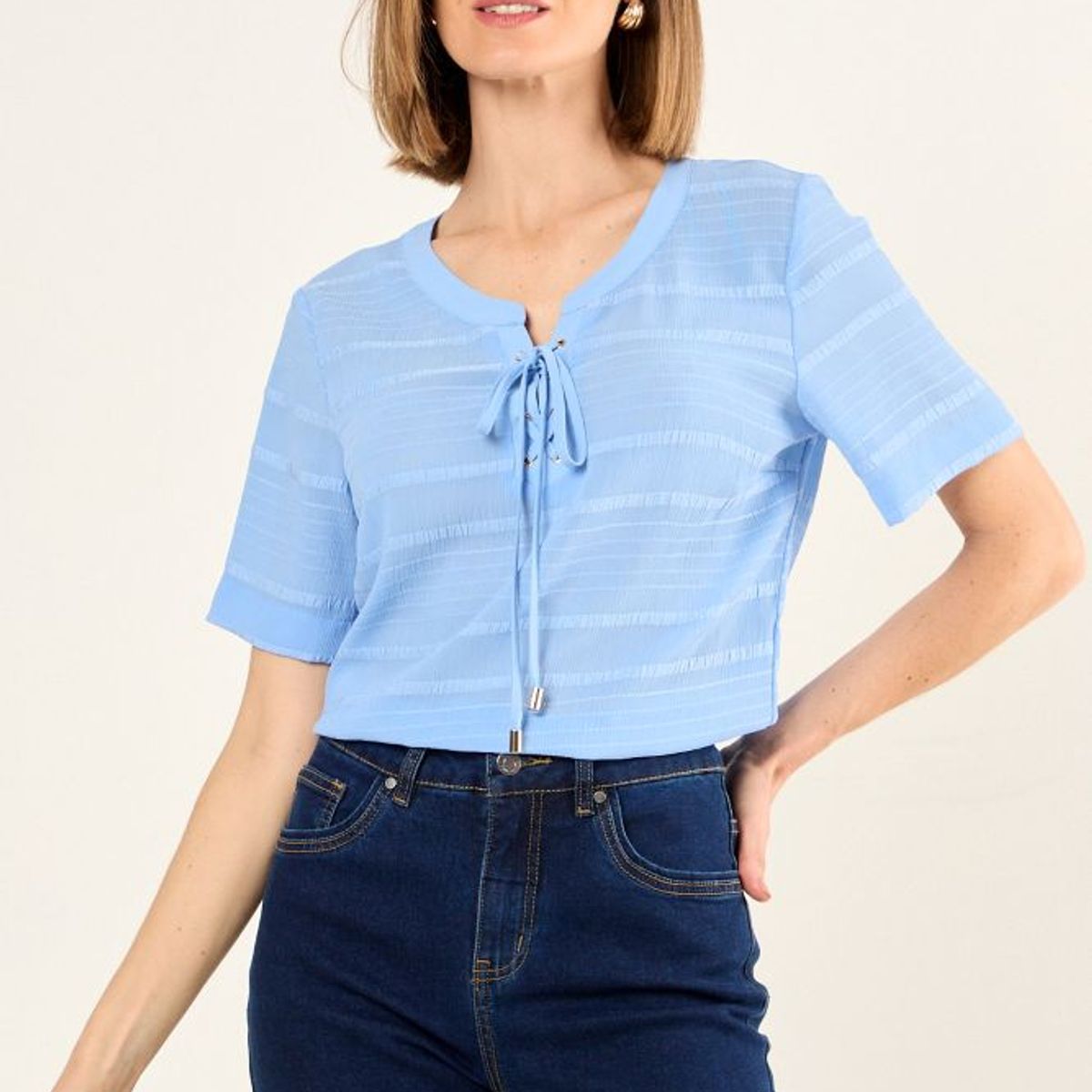 MA GRIFFE - Blusa Textura Mujer Celeste Magriffe