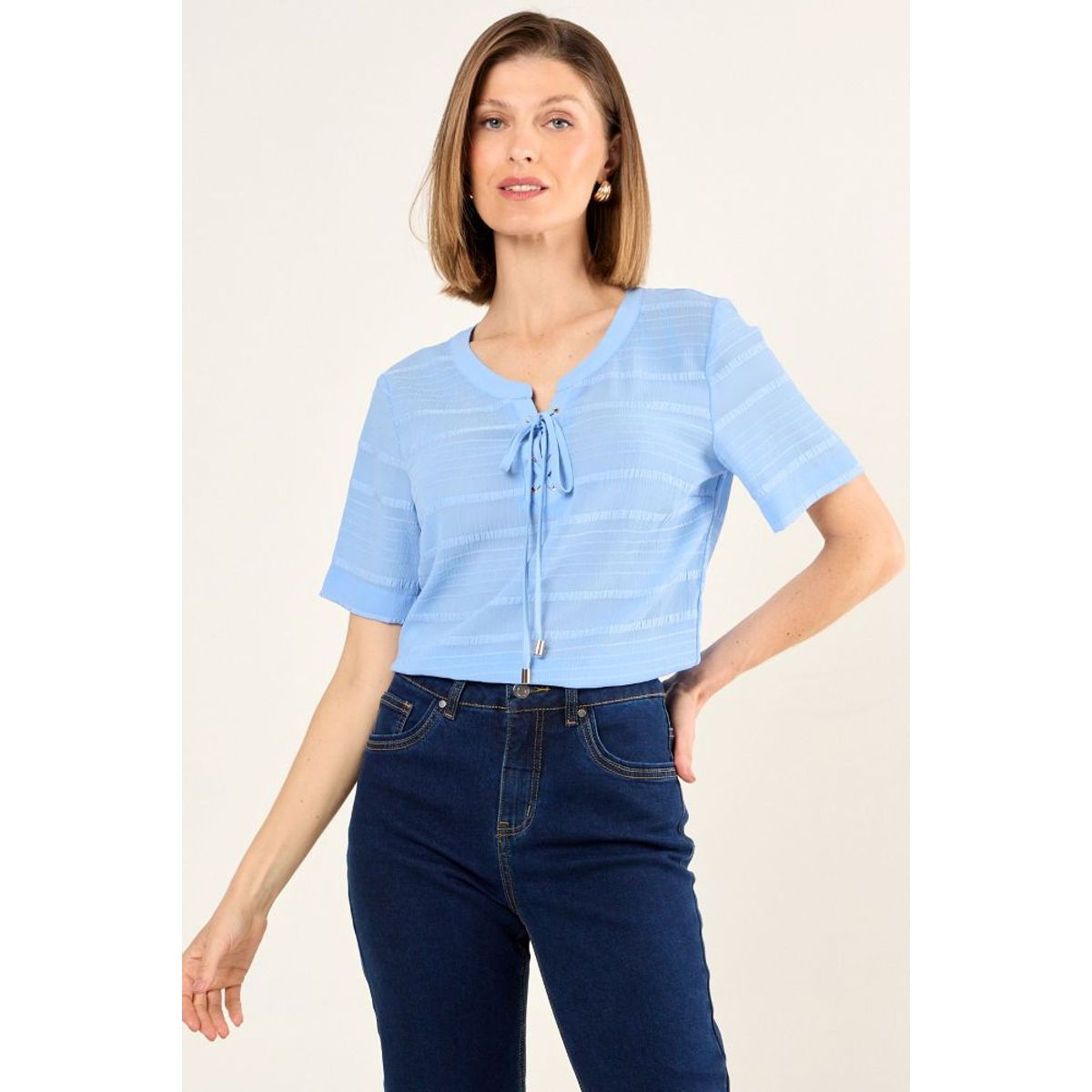 MA GRIFFE - Blusa Textura Mujer Celeste Magriffe