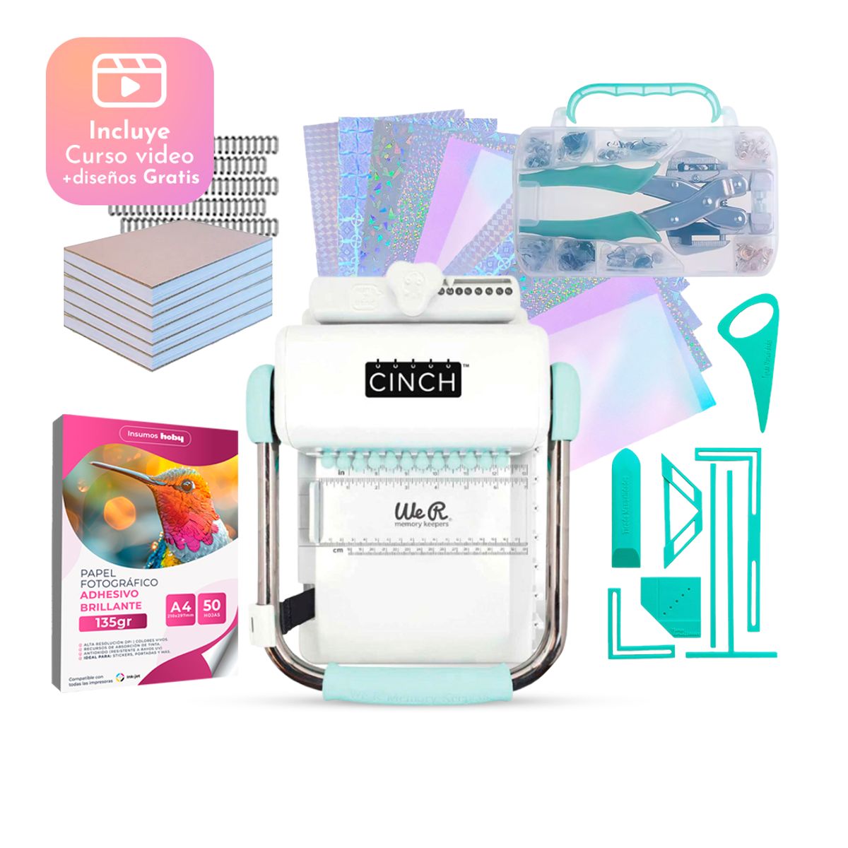 CINCH - Kit Encuadernadora Cinch Turquesa + Ojetilladora E Insumos