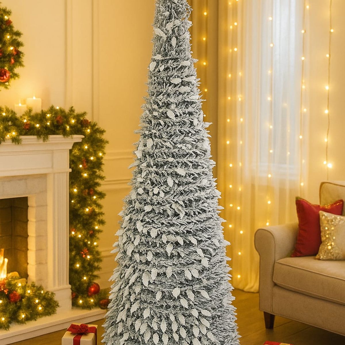 GENERICO - Arbol de Navidad Pascua Plegable Pino Nevado Artificial 210cm