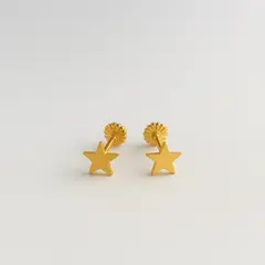 JIREH JOYAS - Aros Estrella 5mm Oro 18k Atornillados 0.80gr Mujer Niña juvenil Hipoalergénicos