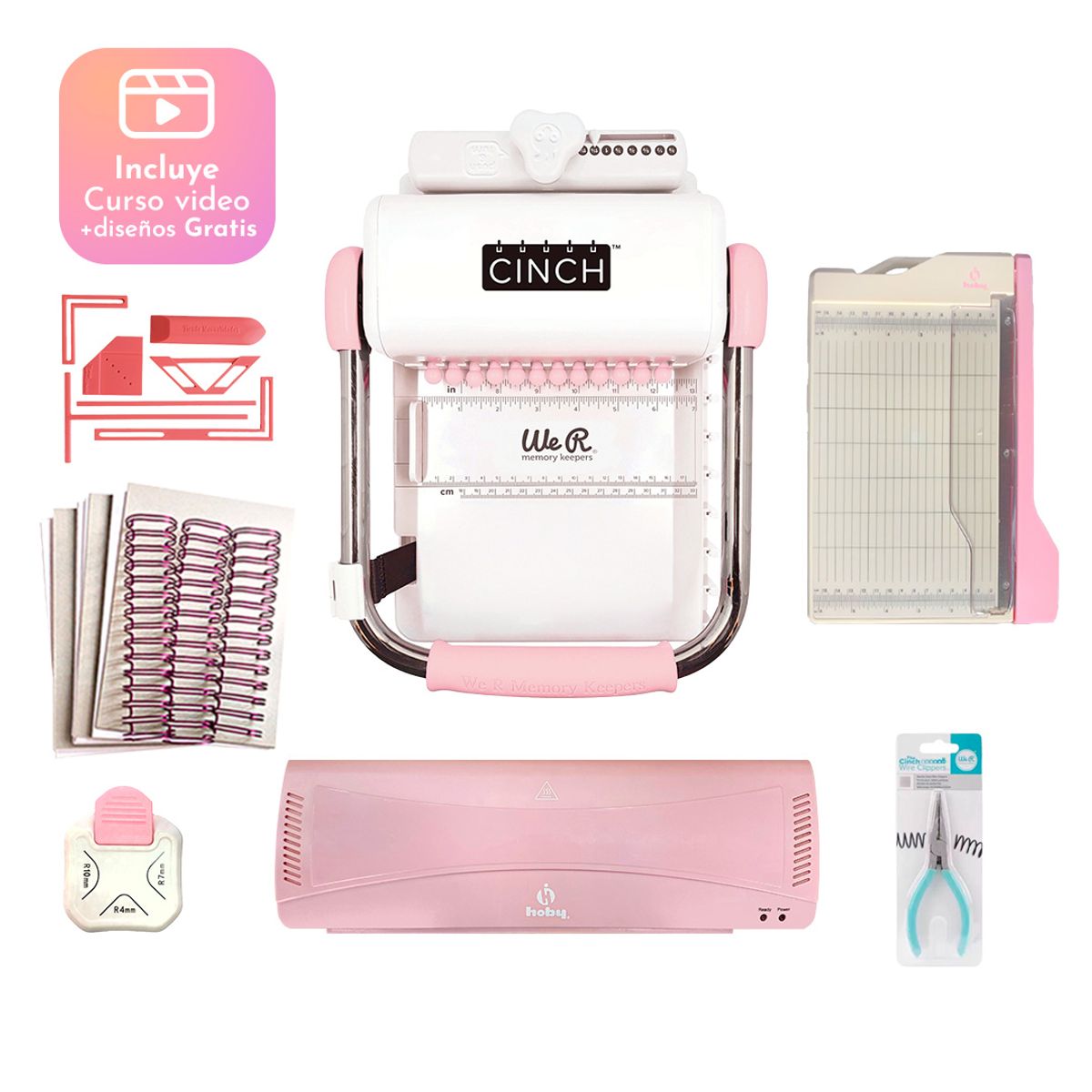 CINCH - Kit Encuadernadora Cinch Cuadrada + Laminadora + insumos