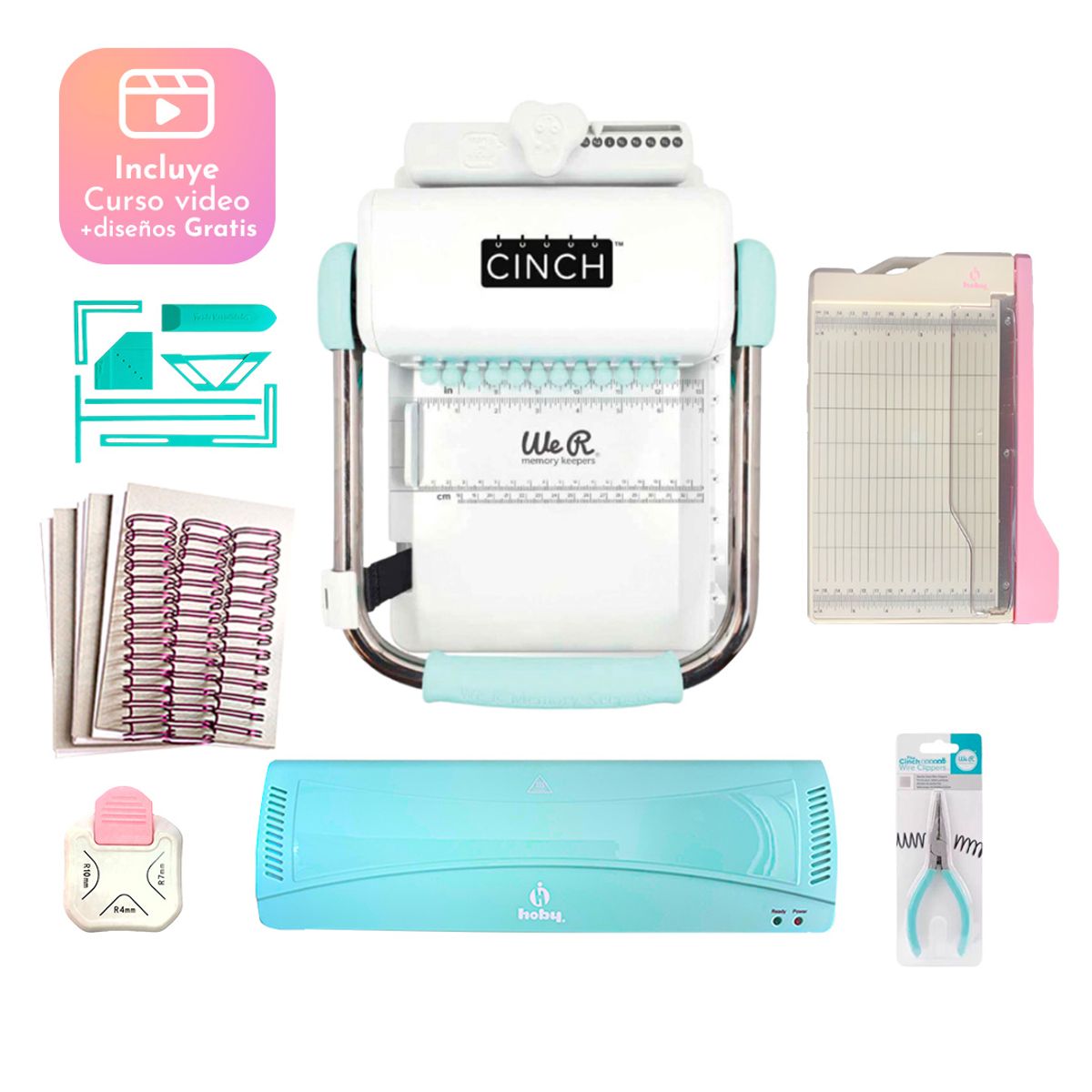 CINCH - Kit Encuadernadora Cinch redonda + Laminadora + insumos