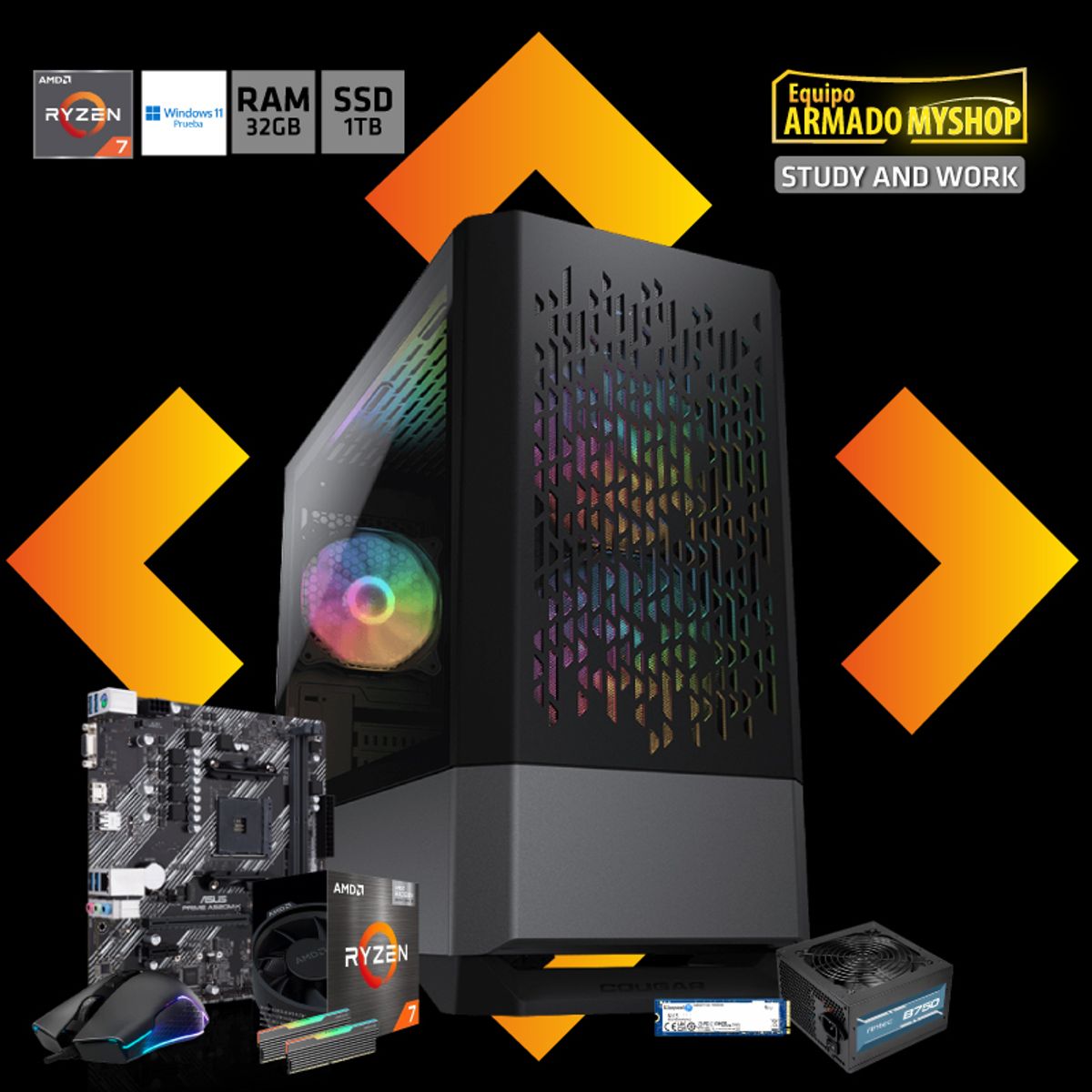 GENERICO - Pc Study And Work - Amd Ryzen 7 5700g - Asus Prime A520m-k