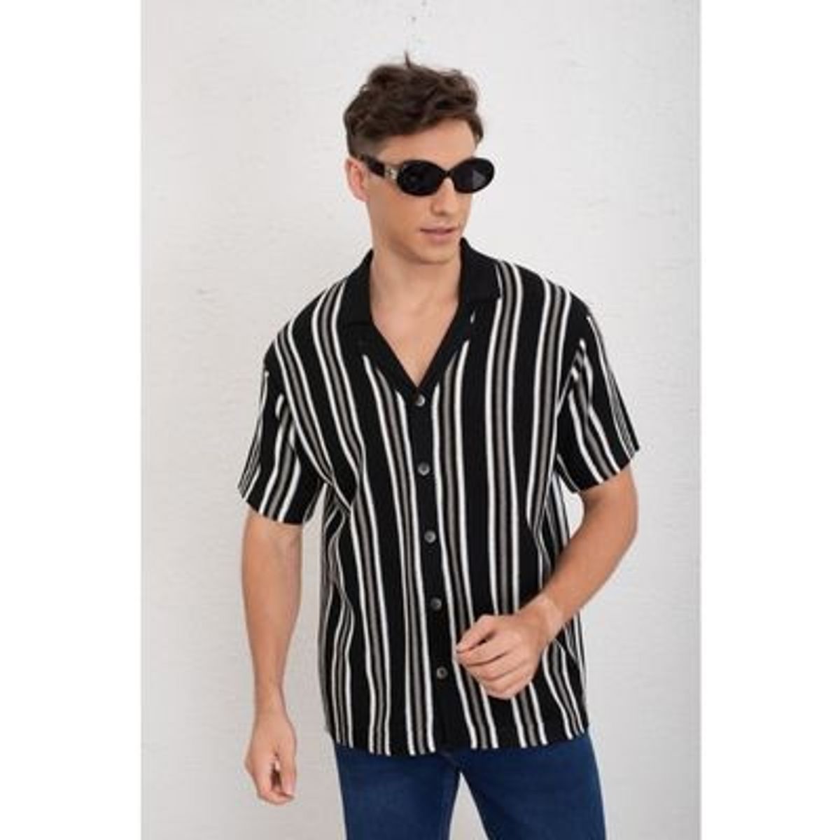 LIKE SHOP - Camisa Hombre Hilo Algodon Verano Diseño Lineas Calidad Premium 7225