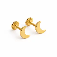 JIREH JOYAS - Aros Luna Oro 18K 5mm Atornillados 0.70gr Mujer Niña Hipoalergénicos