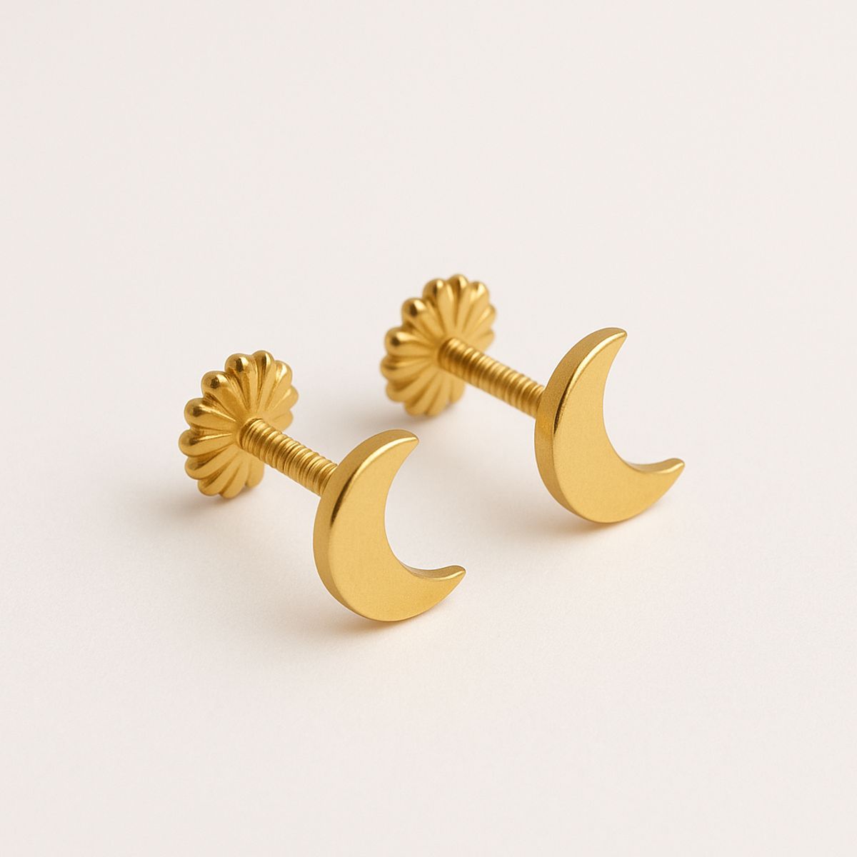 JIREH JOYAS - Aros Luna Oro 18K 5mm Atornillados 0.70gr Mujer Niña Hipoalergénicos