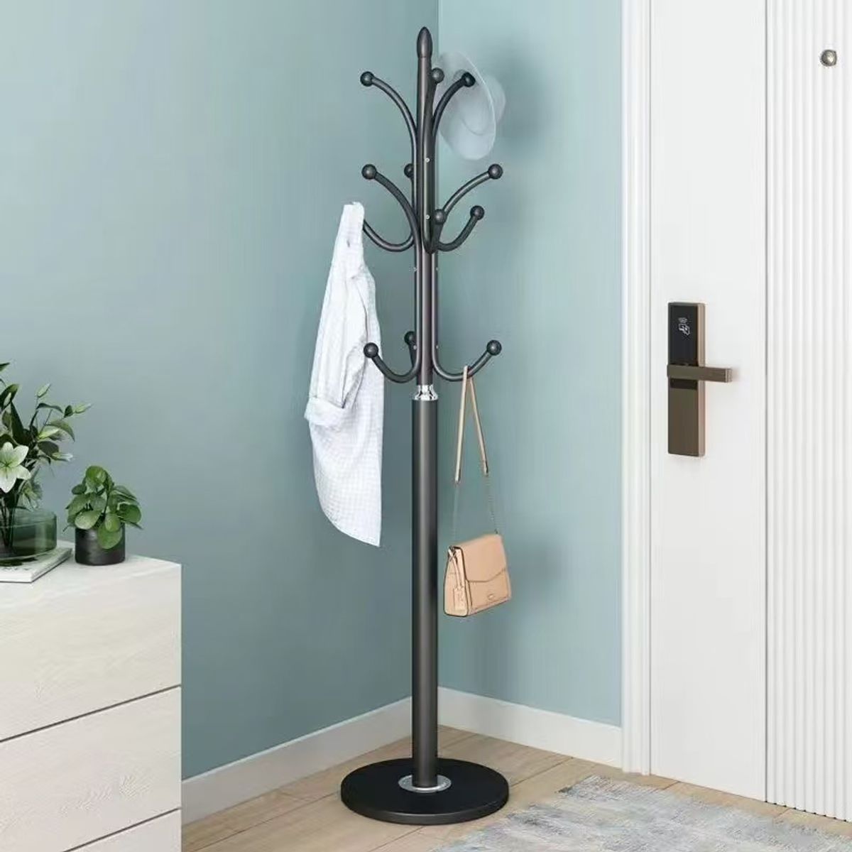 GENERICO - Perchero Metalico de Piso - Colgador de Ropa y Accesorios - Negro