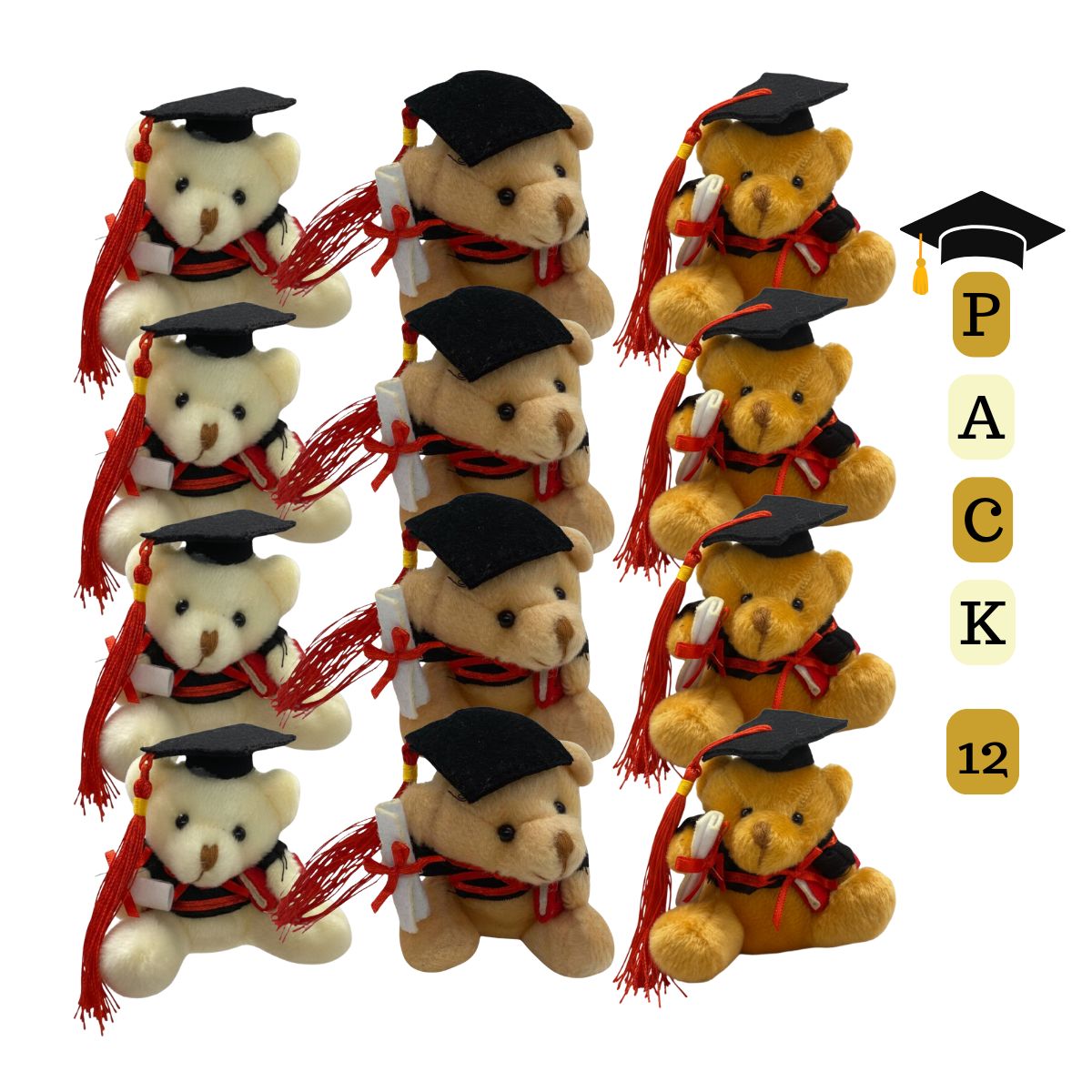 EKOL TACTICA MILITAR - Pack 12 Ositos Surtidos Graduación Obsequio Regalo