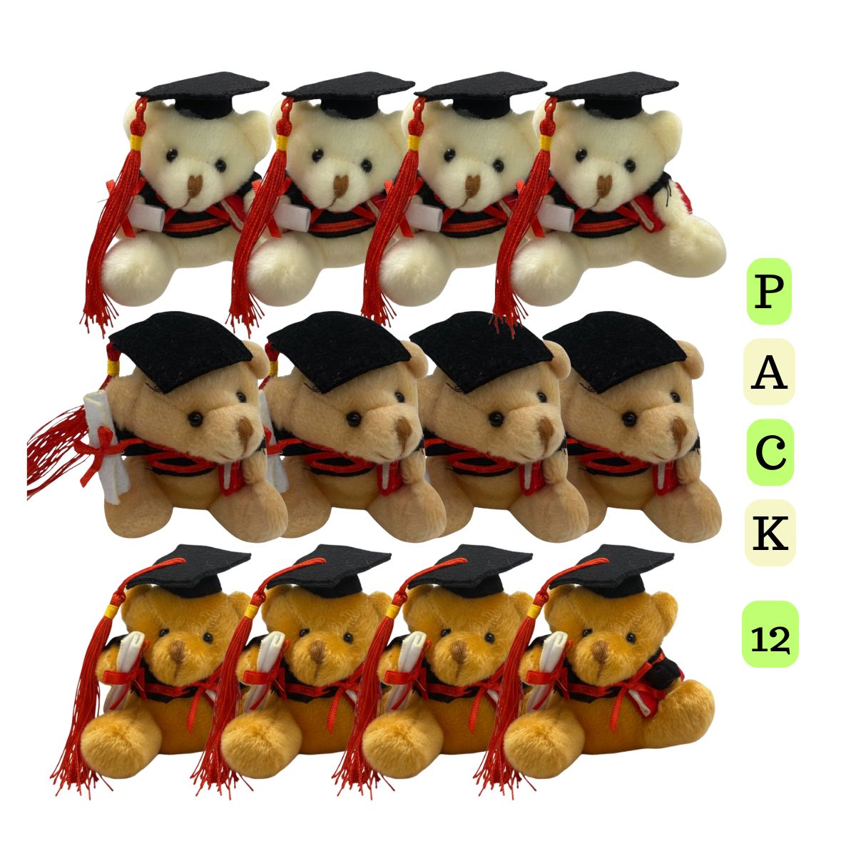 EKOL TACTICA MILITAR - Pack 12 Ositos Surtidos Graduación Obsequio Regalo