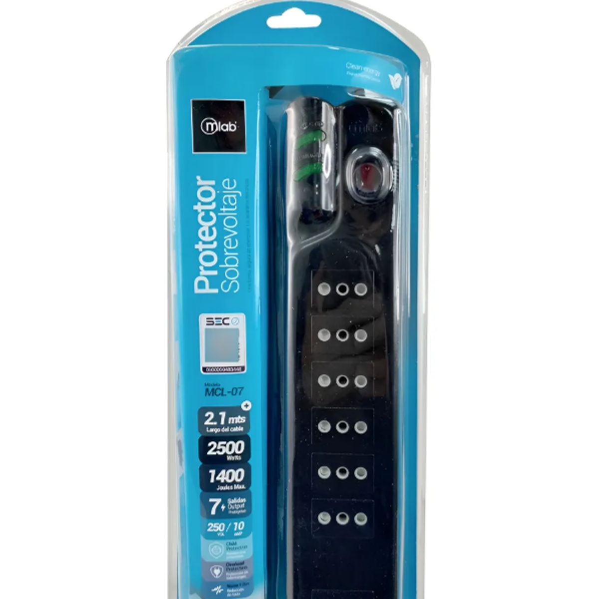 MLAB - Alargador Protector De Voltaje 3 Metros Mlab 9305 Color Negro