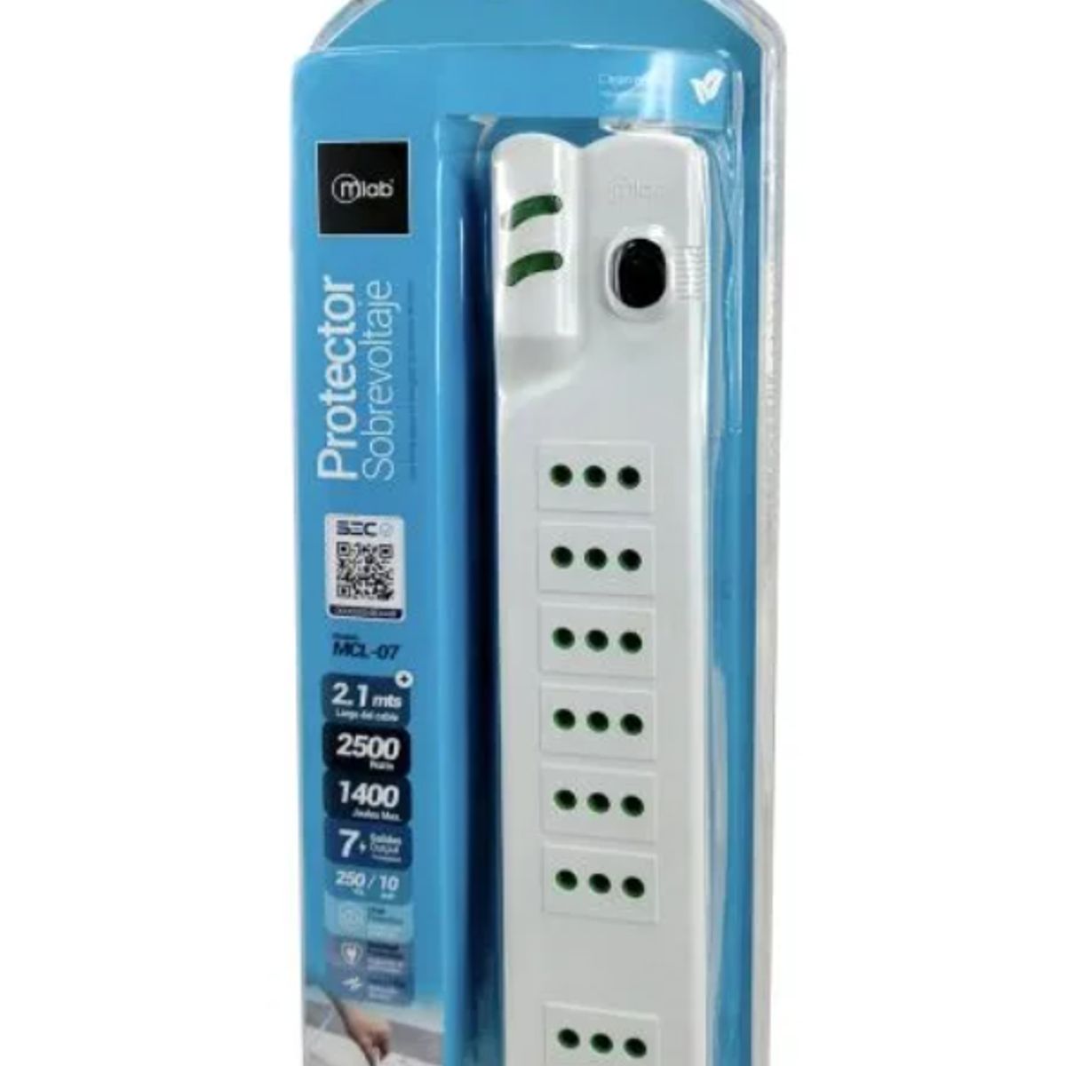 MLAB - Alargador Protector De Voltaje 2.1 Metros Mlab Color Blanco
