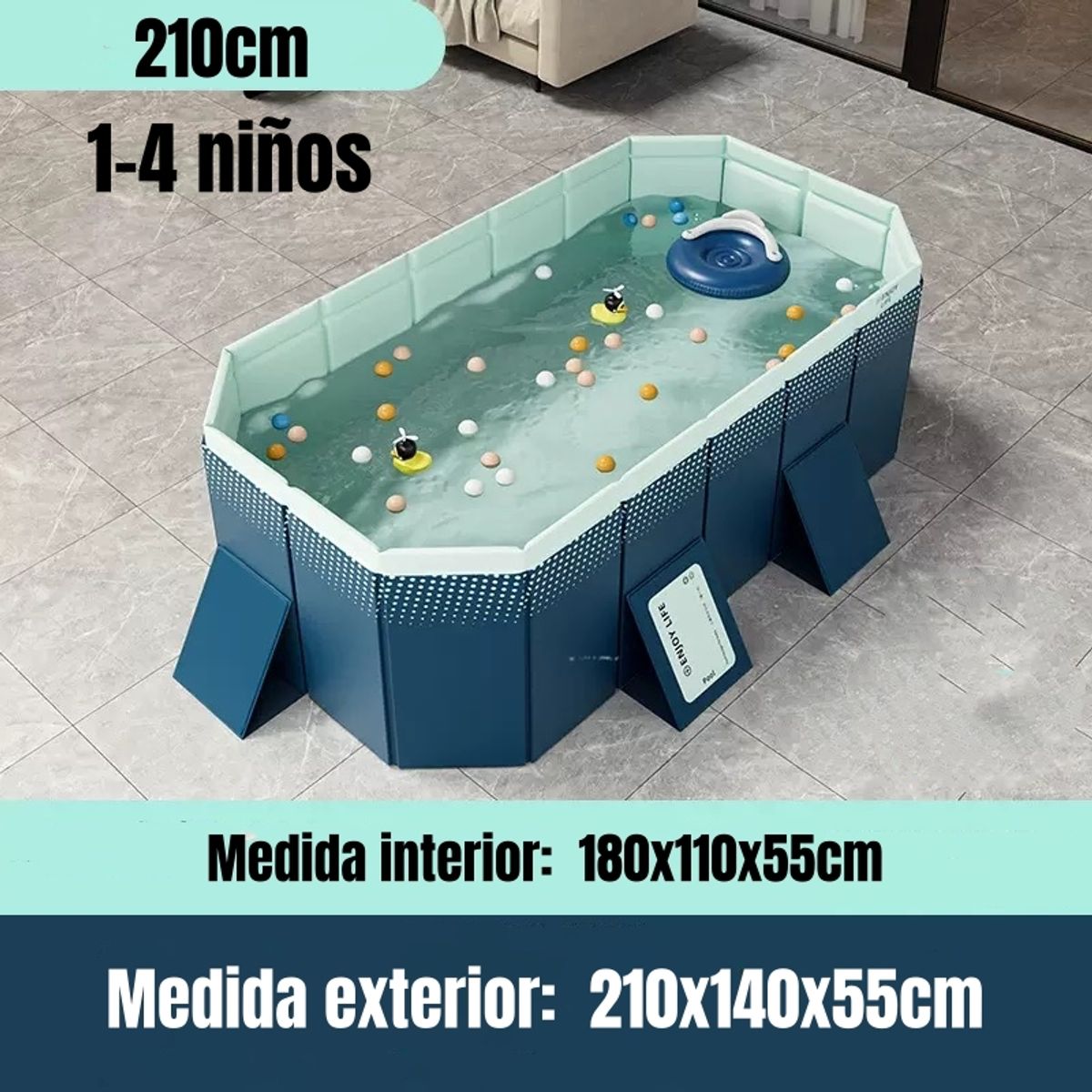 LUBABYCAS - Piscina Plegable No Requiere Inflado 210cm Niños LuBabycas