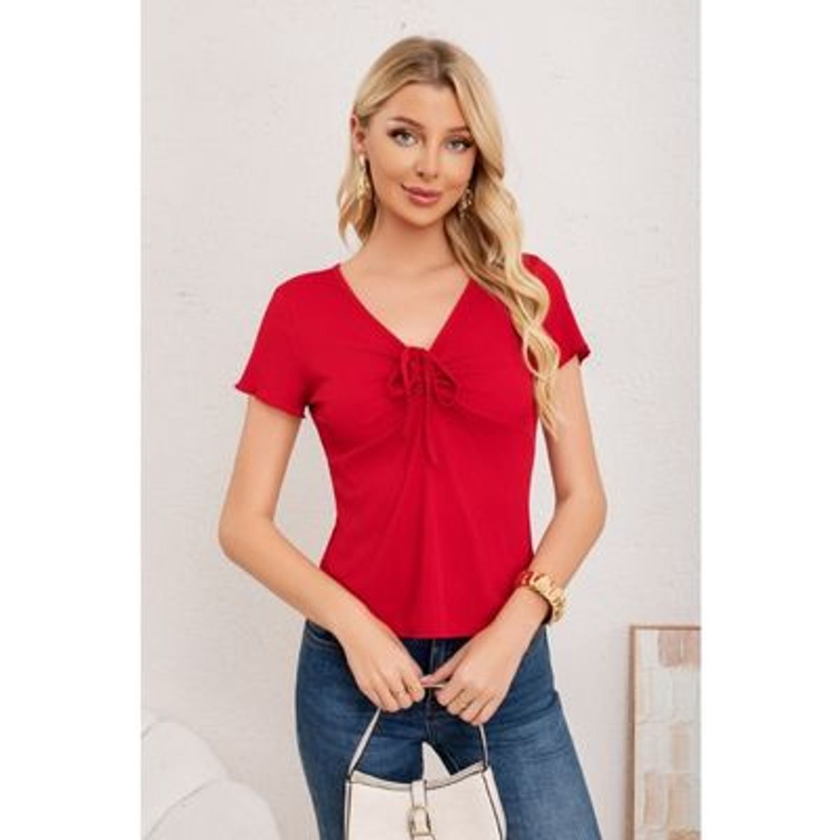 LIKE SHOP - Polera Mujer Manga Corta Acanalada Tiritas 3394